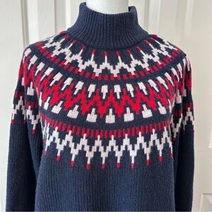 J. Crew Navy and Red Patterned Turtleneck Sweater